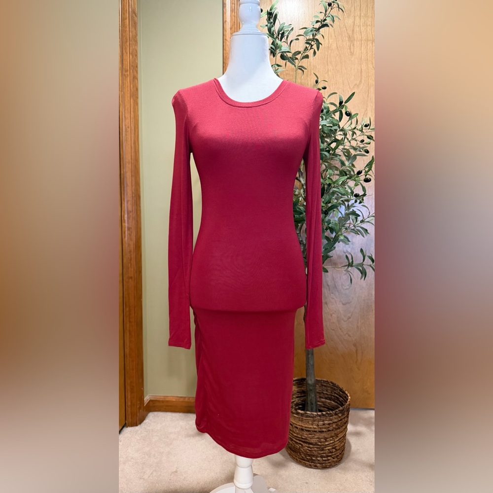 NWT BCBGMaxAzria Red Long-Sleeve Fitted Knit Cowl Neck Maxi Dress Women Medium